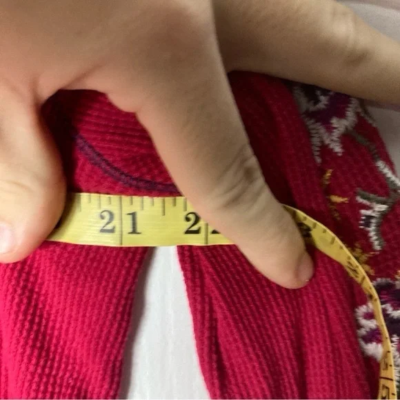 Nwot Sundance Waffle Thermal Top L Embroidery Floral Boho Indie Retro Magenta - Picture 5 of 7